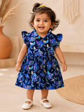 Navy Floral Stylish Frill Frock (6 Months to 36 Months)