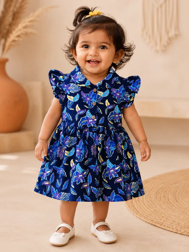 Navy Floral Stylish Frill Frock (6 Months to 36 Months)