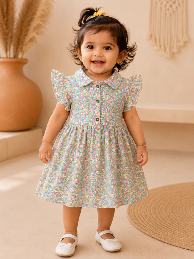 Pink Floral Stylish Frill Frock (6 Months to 36 Months)
