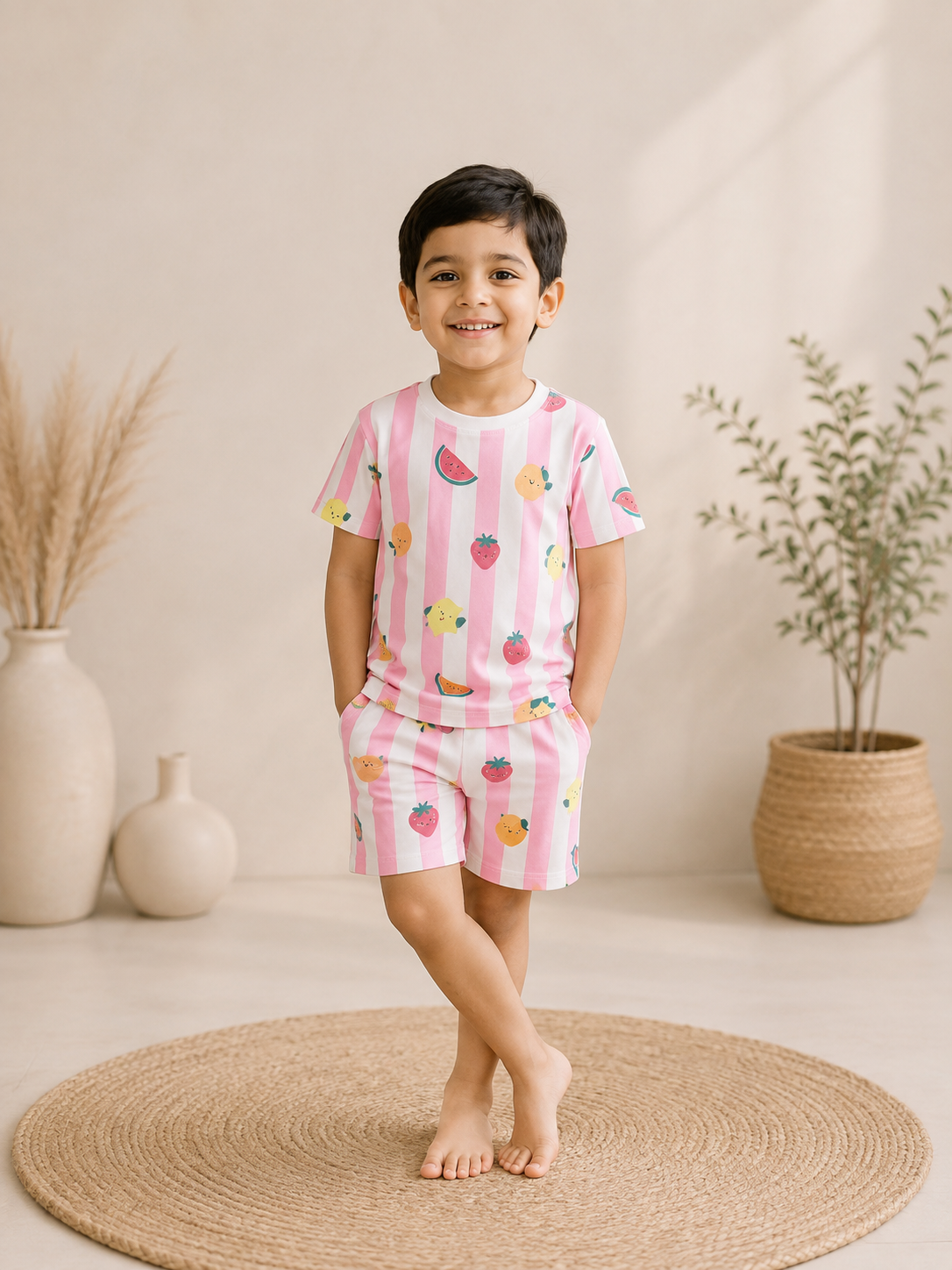 Fruit Fiesta Pink Stripe Cotton Co-ord