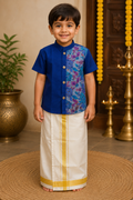 Royal Blue Floral Panel Veshti Set