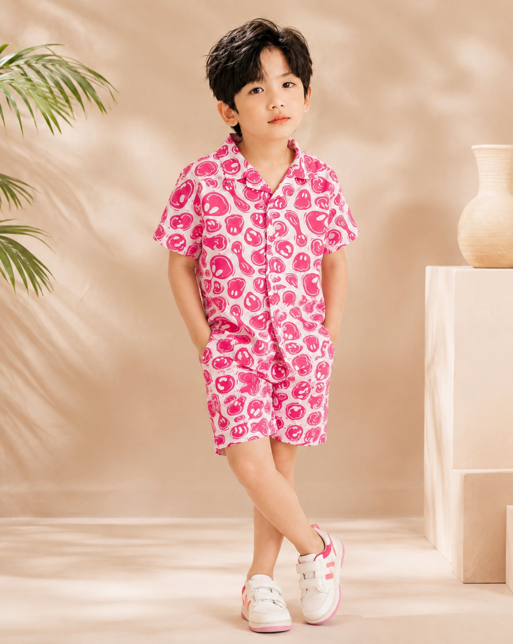Pink Pop Print Cotton Co-Ord Set – Shirt & Shorts