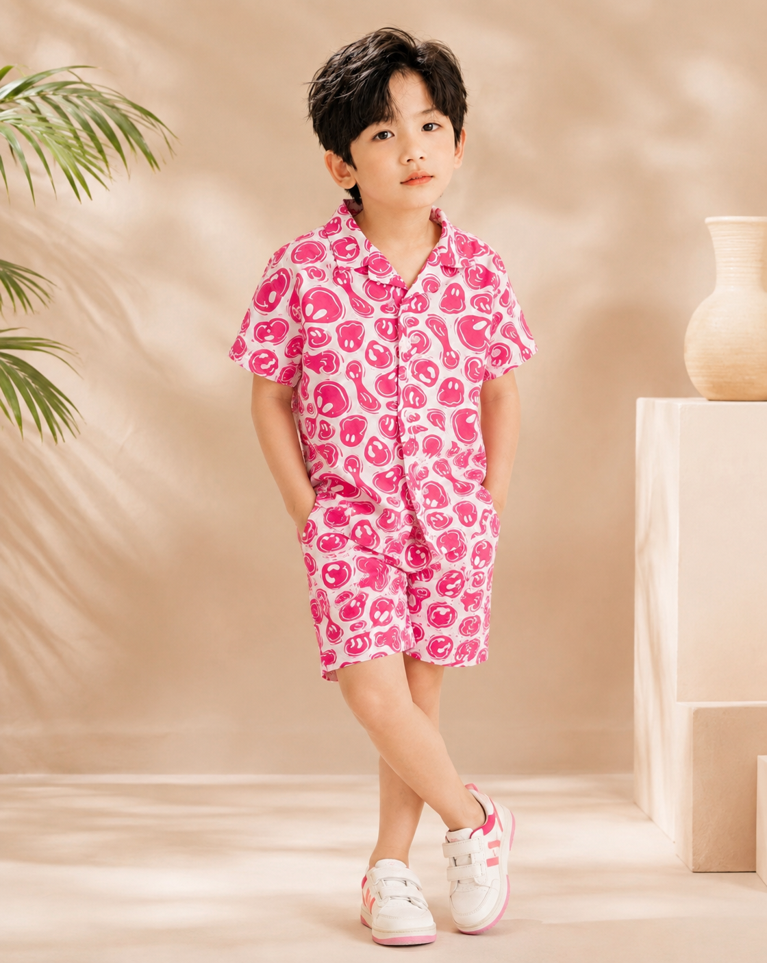 Pink Pop Print Cotton Co-Ord Set – Shirt & Shorts