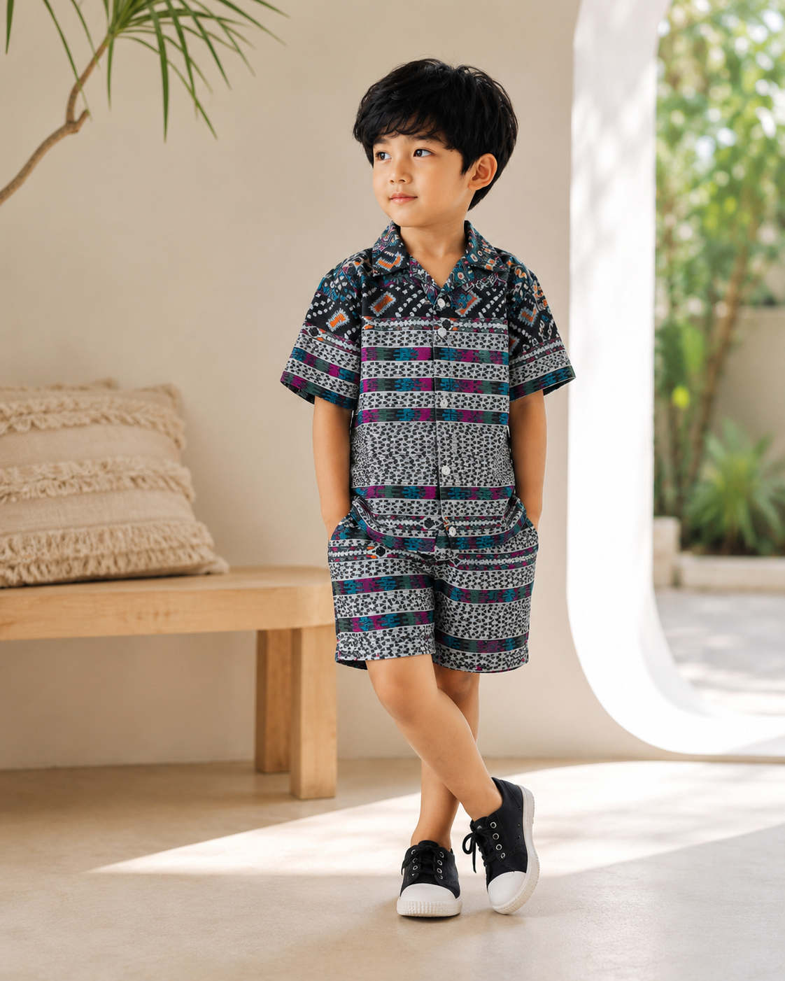 Tribal Print Cotton Co-Ord Set – Shirt & Shorts