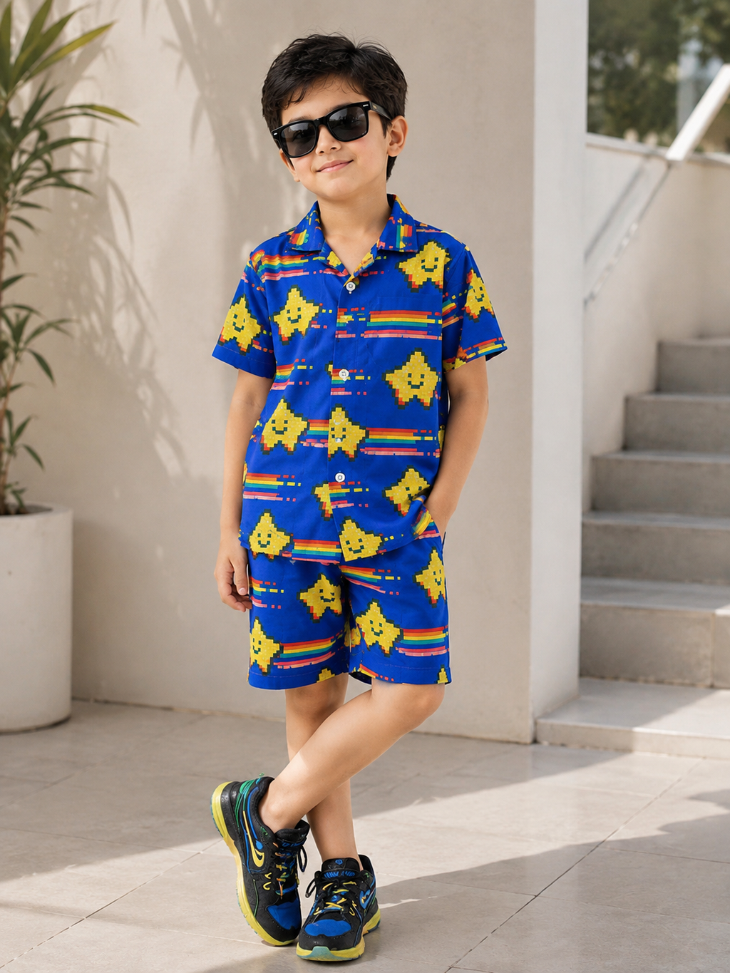 Rainbow Star Cotton Co-Ord Set – Shirt & Shorts