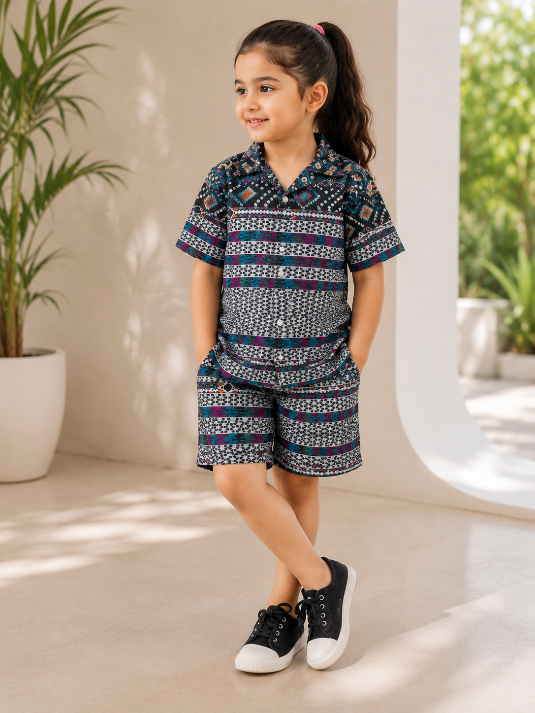 Tribal Print Cotton Co-Ord Set – Shirt & Shorts