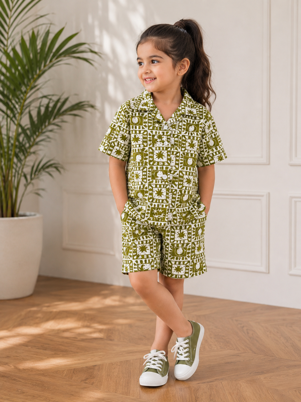 Olive Garden Print Cotton Co-Ord Set – Shirt & Shorts
