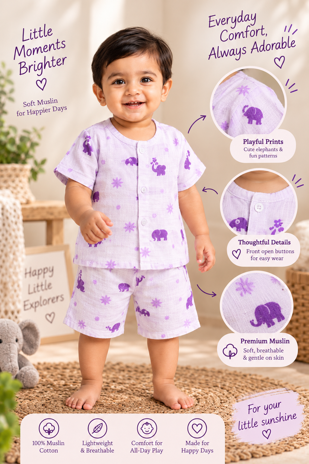 Little Explorer – Printed Muslin Jabla Set